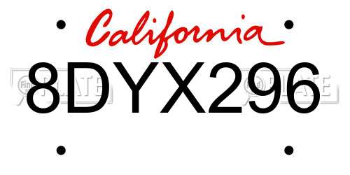 8DYX296 California License Plate