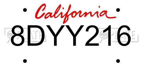 8DYY216 California License Plate