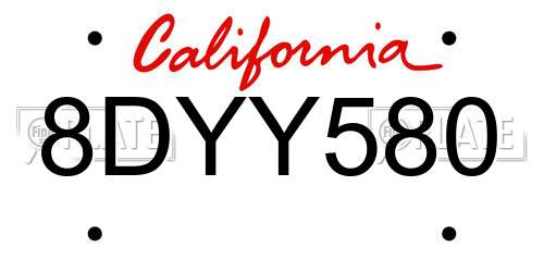 8DYY580 California License Plate
