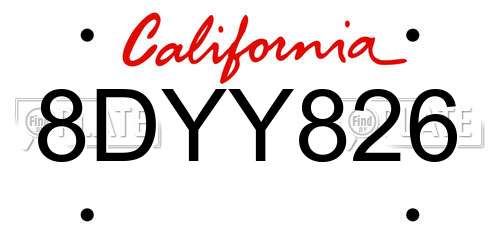 8DYY826 California License Plate