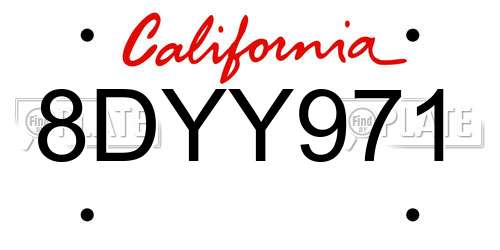 8DYY971 California License Plate