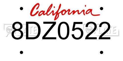 8DZ0522 California License Plate