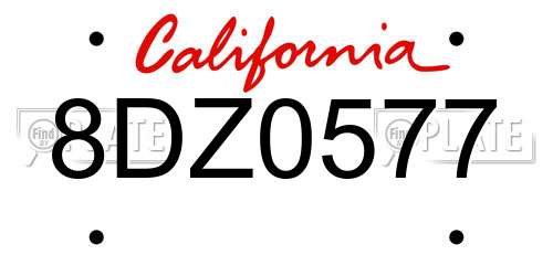 8DZ0577 California License Plate