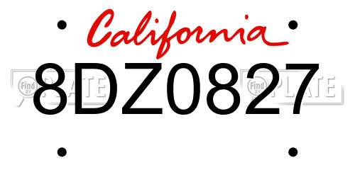 8DZ0827 California License Plate