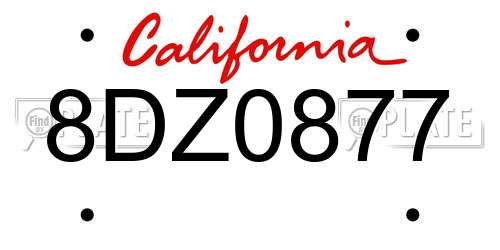 8DZ0877 California License Plate