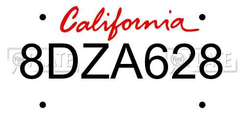 8DZA628 California License Plate