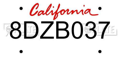 8DZB037 California License Plate