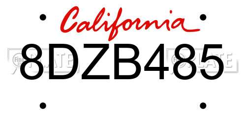 8DZB485 California License Plate