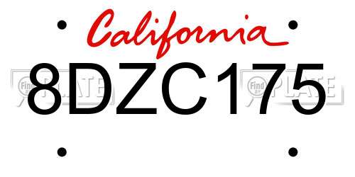 8DZC175 California License Plate