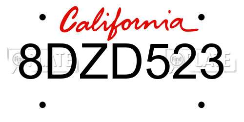 8DZD523 California License Plate