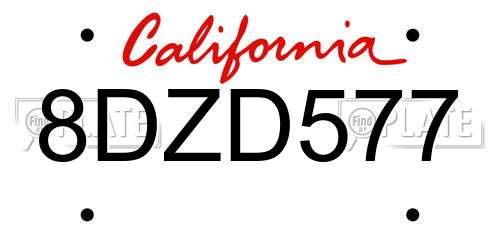 8DZD577 California License Plate