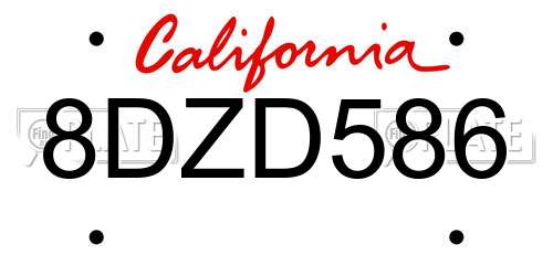 8DZD586 California License Plate
