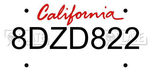 8DZD822 California License Plate