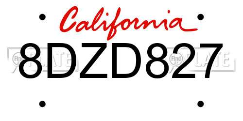8DZD827 California License Plate