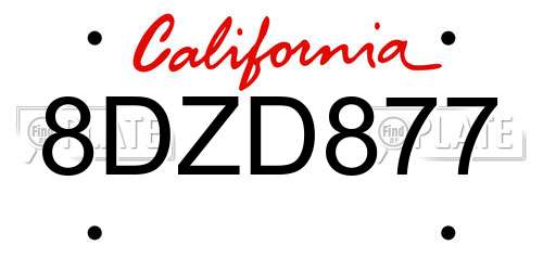 8DZD877 California License Plate