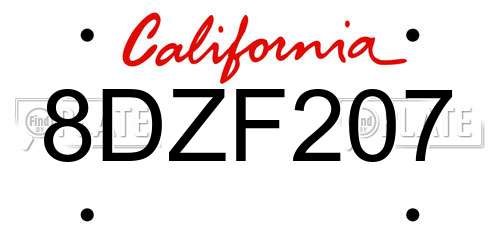 8DZF207 California License Plate