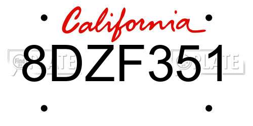 8DZF351 California License Plate