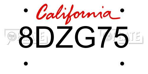 8DZG75 California License Plate