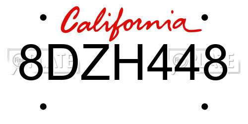 8DZH448 California License Plate