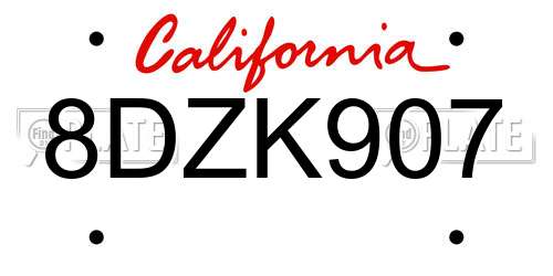 8DZK907 California License Plate