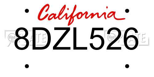 8DZL526 California License Plate