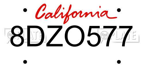 8DZO577 California License Plate