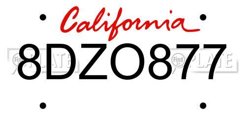 8DZO877 California License Plate