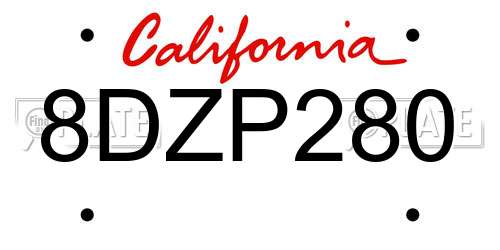8DZP280 California License Plate