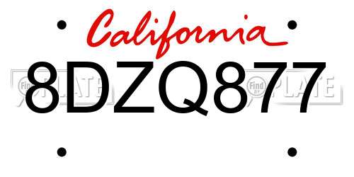 8DZQ877 California License Plate