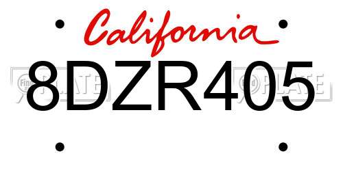 8DZR405 California License Plate