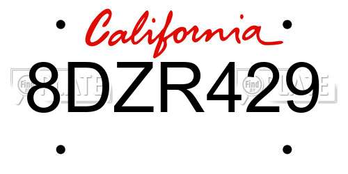 8DZR429 California License Plate