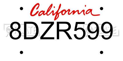 8DZR599 California License Plate