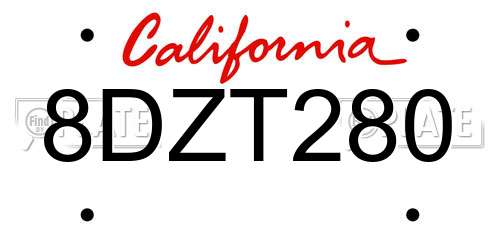 8DZT280 California License Plate