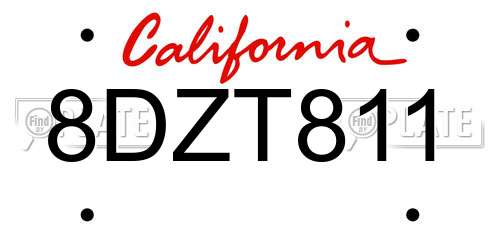 8DZT811 California License Plate