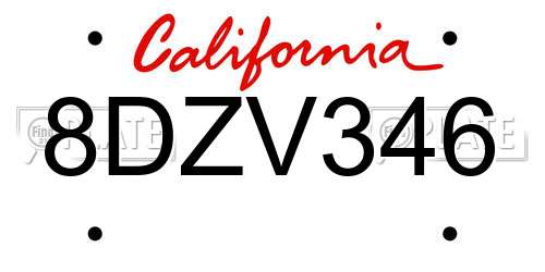 8DZV346 California License Plate