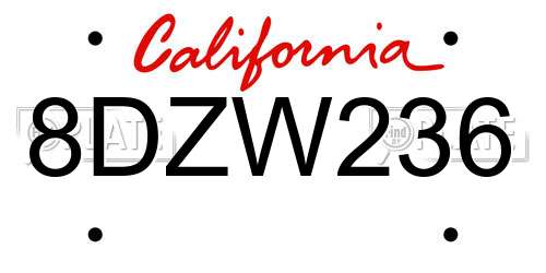 8DZW236 California License Plate