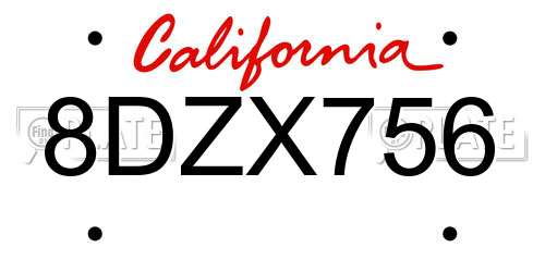 8DZX756 California License Plate