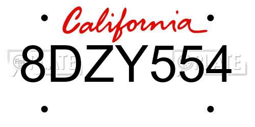 8DZY554 California License Plate