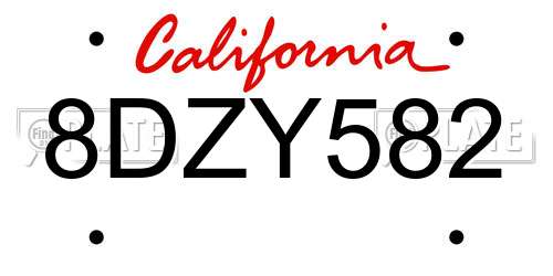 8DZY582 California License Plate