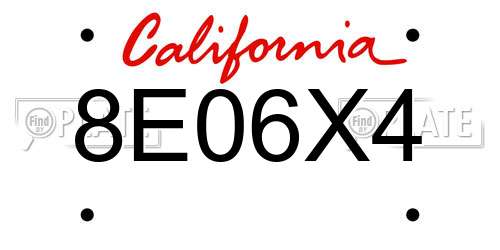 8E06X4 California License Plate