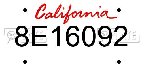 8E16092 California License Plate