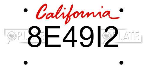 8E49I2 California License Plate