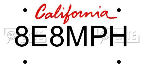 8E8MPH California License Plate