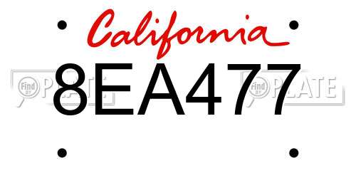 8EA477 California License Plate
