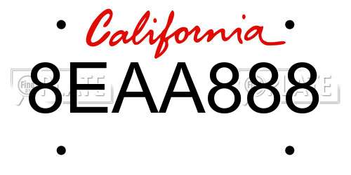 8EAA888 California License Plate