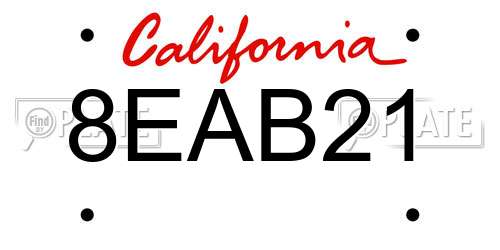 8EAB21 California License Plate