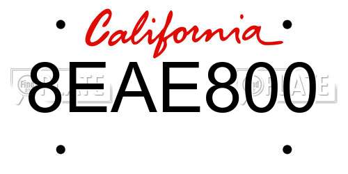 8EAE800 California License Plate