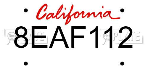 8EAF112 California License Plate