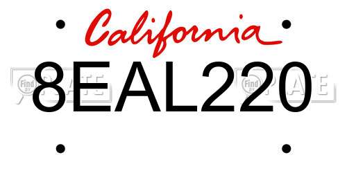 8EAL220 California License Plate