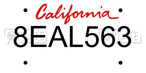 8EAL563 California License Plate